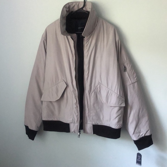 NWT NAUTICA Seashore Grey Full Zip Military Bomber Water Resistant Jacket - Picture 3 of 7